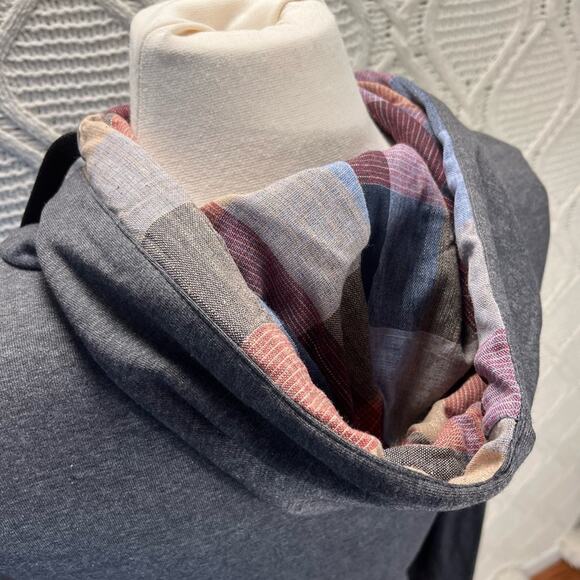 NWT DJT | Gray Funnel Neck Plaid Inserts Long Sleeve Sweatshirt - Picture 5 of 13